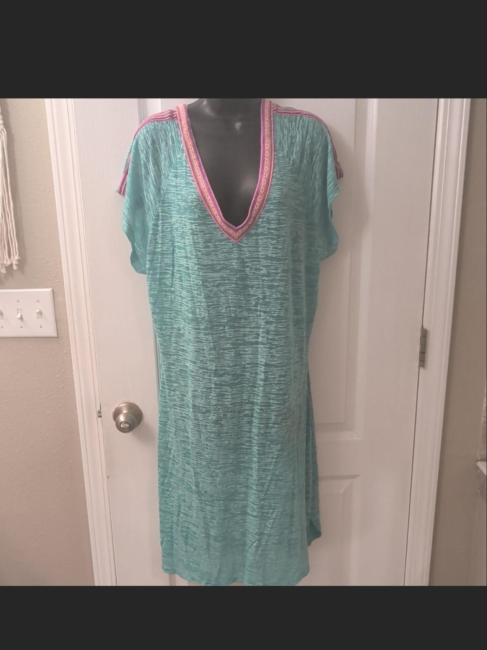 Pitusa Turquoise Cover-Up with Pink Trim V-Neck